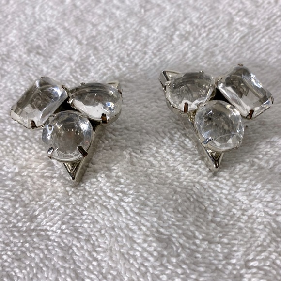 Vintage Handmade Silver Clear Bejewelled Shirt Collar Top Covers - Picture 5 of 7